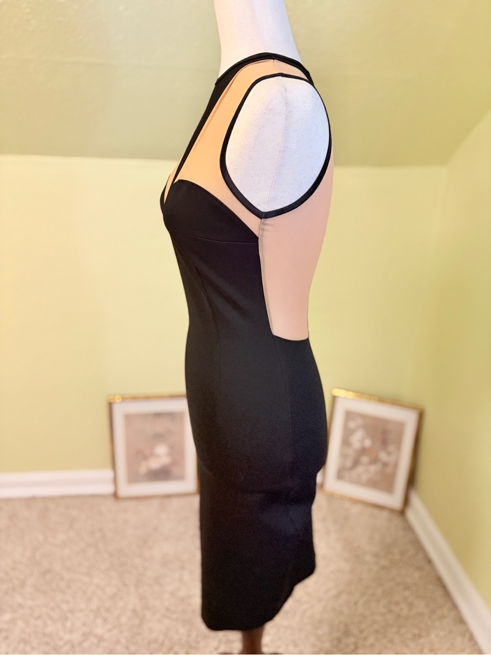 Torn by Ronny Kobo Black Illusion Mesh Panel Sweetheart Midi Dress Small Y2K - Picture 5 of 6
